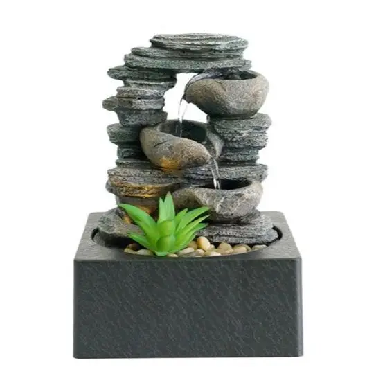 Fontaine de méditation Zen pour jardin d'eau de table, Mini cascade avec lumière LED