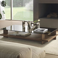 Mobilier moderne minimaliste pour la maison Table basse carrée en verre trempé avec cadre en bois massif pour centre de salon