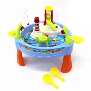 Yaz elektrikli su oyun masası 23 adet manyetik balıkçılık oyunu oyuncak interaktif B/O balıkçılık masa işık ve müzik ile eğlenceli çocuk için