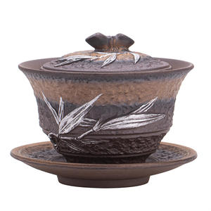 Set da Tè Kung Fu in Stile Giapponese Vintage con Ciotola in Ferro Smaltato Placcato Oro, Tazza in Ceramica Grezza e Gaiwan - Product Image 5