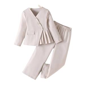 Ensemble deux pièces décontracté pour filles, design asymétrique blanc, veste et <span class=keywords><strong>pantalon</strong></span> long, automne pour enfants - Product Image 2