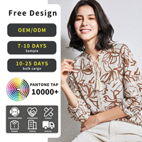 Vente en gros directe usine : Blouse élégante à imprimé floral pour femme, col en V, bordure en dentelle, manches bouffantes, personnalisable avec logo, OEM ODM