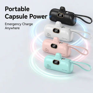 พาวเวอร์แบงค์ PD 20W ชาร์จเร็ว รุ่นมินิแคปซูล ความจุ 5000mAh แบบพกพา ดีไซน์ลิปสติก สายชาร์จในตัว พร้อมหน้าจอ LED - Product Image 4