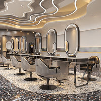 Miroir de Salon de Coiffure Moderne et Simple SalonTrendy avec Éclairage, Miroir de Barbier Simple ou Double Face en Cuir, Meuble de Coiffure