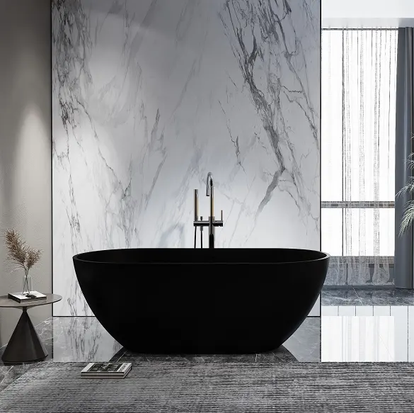 Artificial bathtub Black matte bathroom bathtub Acrylic Stone Resin Freestanding Oval Bathtub