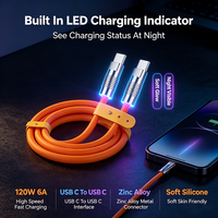Câble de charge rapide USB C vers USB C 120W 6A, alliage de zinc, silicone épais, cordon de charge Type C avec indicateur LED pour ordinateur portable
