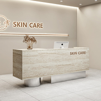 Comptoir d'Accueil Haut de Gamme Moderne en Pierre de Grotte Minimaliste avec Lumière LED en MDF pour Hôtel, Magasin de Vêtements et Salon de Beauté