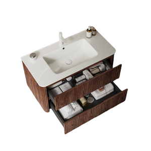 Mueble de Baño de 36 Pulgadas con Lavabo, Gabinete de Almacenamiento Flotante de Madera Contrachapada <span class=keywords><strong>para</strong></span> Baño, Color Madera de Nogal Retro - Product Image 3