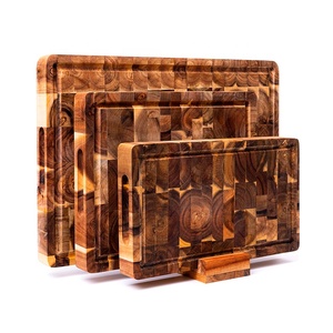 Tablas de cortar de madera de acacia grandes personalizadas al por mayor de fábrica, juego de tabla de cortar de carne de madera rectangular cuadrada con orificio para colgar