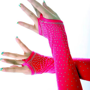Manchons de bras performants en <span class=keywords><strong>dentelle</strong></span> sexy avec strass et maille demi-doigts pour cyclistes féminines - Product Image 1