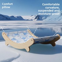 Hamac pour animaux de compagnie avec coussin de refroidissement amovible, imperméable, en bois, pour l'été, imprimé dessin animé tendance, pour chats, intérieur et extérieur
