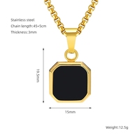 Pendentif carré en acier inoxydable hip-hop turquoise noir pour hommes et femmes, collier de couple 18K, prix de gros