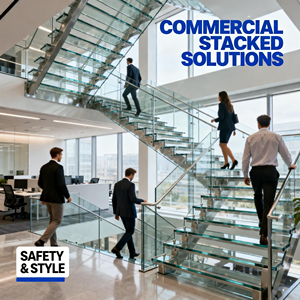 <span class=keywords><strong>Escalier</strong></span> en bois en U simple et moderne avec éclairage LED, conçu par un fabricant d'escaliers sur mesure - Product Image 1
