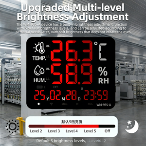 Layar LED Dinding Baru, Termometer Digital, Higrometer, Pengukur Suhu Kelembapan, Jam Alarm, USB, OEM, Plastik - Product Image 3