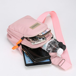 Women's Chest Bag Double Layer Zipper Water Resistant Crossbody Bag For Leisure Travel Orange Pink Black White Summer 2024 - Product Image 4