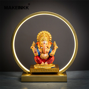 Lámpara de Estatua Religiosa India de Arte Moderno Feng Shui con Cruz 3D Pintada a Mano, Anillo LED de Búho, Adorno Artesanal de Resina Artística - Product Image 1