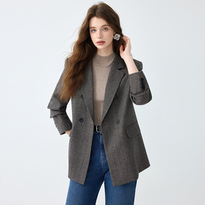 Women's Wool Blazer Grey Solid Color Slim Fit Professional Workwear Anti-Wrinkle - Product Image 2