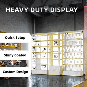 <b>Heavy</b> Duty Metal Customized Clothing & <b>Bag</b> Display Shelves with Easy Assembly Golden Finish for Boutique Shops - Product Image 2