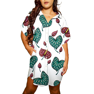 Abito Camicia con Stampa su Richiesta Motivo Fiore di Anthurium Nuovo Design con Tasche Moda Personalizzata Sexy Abito Camicia <span class=keywords><strong>Midi</strong></span> <span class=keywords><strong>a</strong></span> Maniche Corte per Donna - Product Image 4