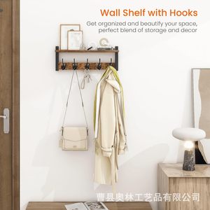 Wall-mounted Wood Art Coat Rack <strong>Shelves</strong> <strong>Hooks</strong> Clothes Keys Decorative Rack 10kg Load-bearing Suitable Living Rooms Hallways - Product Image 6