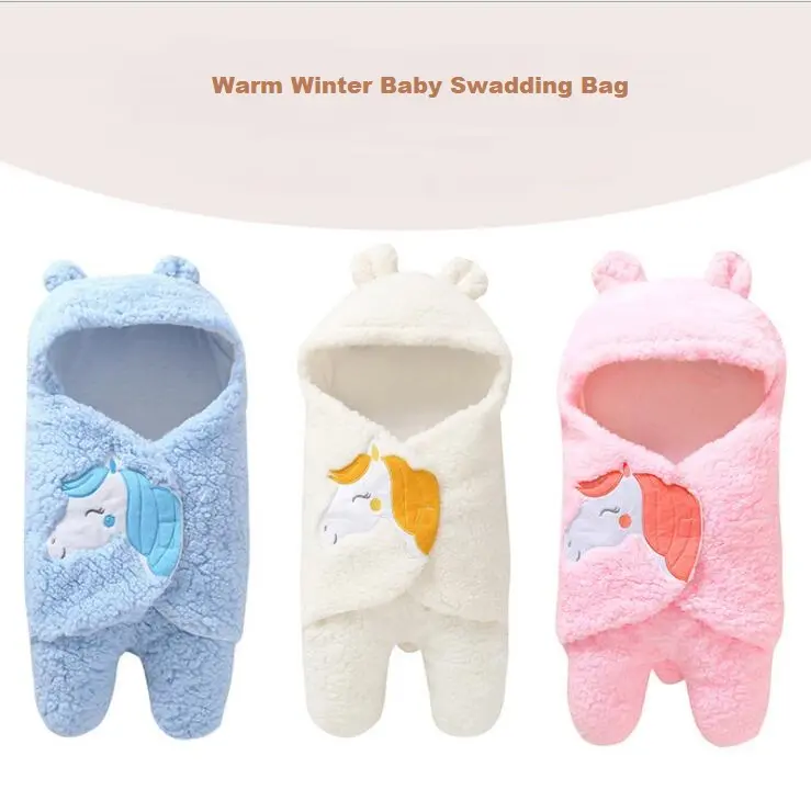 Cartoon Schlafsack Neugeborenen Baby Wickel decke, Fleeced Winter Baby Hoodie Wickels ack