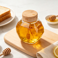 Pot à miel hexagonal en verre avec col court, idéal pour la cuisine, le stockage alimentaire ou comme cadeau