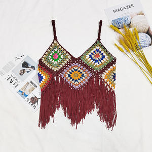 100% acrylique femmes vêtements tricot été plage couvrir bohème gland vacances <span class=keywords><strong>gilet</strong></span> à la main <span class=keywords><strong>Crochet</strong></span> frange haut court pour les femmes - Product Image 2