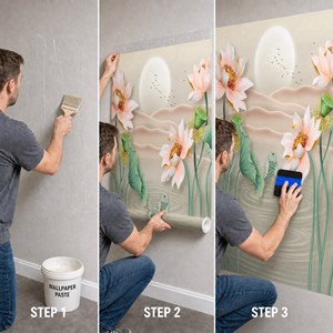 Peinture murale sur toile personnalisée Lotus Koi Zen, papier peint mural sur mesure pour hôtel - Product Image 5
