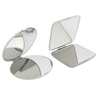 Miroir de maquillage portable double face en acier inoxydable, grand format carré, minimaliste, personnalisable, grossissement 2X, idéal pour anniversaire