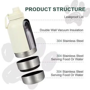 Botella de Agua Portátil para Perro de Acero Inoxidable con Logotipo Personalizado, Nuevo Estilo, Grande, 1000 ml, 32 oz, IPX6, 3 en 1, Termo de Viaje - Product Image 3