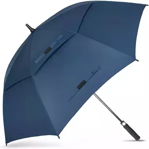 批发雨伞定制标志高品质大双篷通风防风自动开启直筒高尔夫雨伞