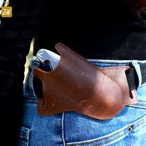 Quick Shipment Genuine <b>Leather</b> Pocket Knife Waist Sheath Men's EDC <b>Tools</b> Holder Cowhide <b>Leather</b> Pocket Knife <b>Pouch</b> Easy to Carry - Product Image 1