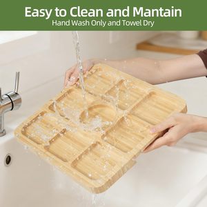 Plateau de service carré en <span class=keywords><strong>bambou</strong></span> avec couvercle pour apéritifs, fromages, charcuterie, plateau de service divisé pour les fêtes en cuisine - Product Image 6
