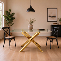 Table à manger rectangulaire en verre trempé transparent de luxe pour salon, avec pieds en acier inoxydable, pour hôtels et écoles