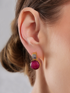 Crimson Cloud <b>Drop</b> <b>Earrings</b> Rectangular White Stone <b>Red</b> Accent Dangle Design Elegant Fashion Jewelry for Women Gift - Product Image 5