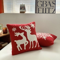 Housse de coussin en velours tufté pour Noël, motif flocon de neige, sapin et cerf brodé, pour canapé, décoration de maison de vacances, vente en gros