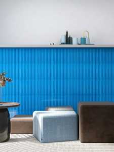 Carrelage mural décoratif artisanal en céramique, bleu ciel brillant, 12'' (300x300mm), à rainures, pour intérieur et façade de bar - Product Image 5