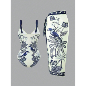 <span class=keywords><strong>Maillot</strong></span> <span class=keywords><strong>de</strong></span> <span class=keywords><strong>bain</strong></span> une pièce imprimé bleu avec jupe, style bikini, pour femme, idéal pour les sources chaudes - Vente en gros - Product Image 5