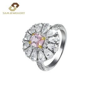 Anillo de Compromiso de Plata de Ley 925 con <span class=keywords><strong>Morganita</strong></span> y Circonitas Cúbicas, Diseño de Flor con Halo y Corte de Pera para Mujer - Product Image 6
