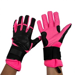 Cowhide Leather Black Pink Long Cuff Baseball Batting Gloves Wood Lightweight Breathable Non Slip Grip Right-Left Handed - Product Image 1