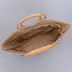 Sac de soirée chic pour femme avec poignée en bambou, broderie de sequins, motif floral, idéal pour mariage, fête ou shopping - Product Image 3