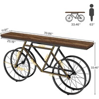 Table console extra longue de 70,9 pouces, table étroite pour canapé avec base en métal en forme de vélo, table d'entrée avec rangement derrière le canapé