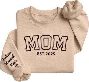 Personalized Mom <b>Sweatshirt</b> Embroidered Long Sleeve Crew <b>Neck</b> Cotton Blend Pullover for <b>Women</b> - Product Image 1