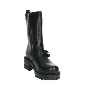 Bottines basses pour femmes en cuir noir avec détail boucle et semelle épaisse - Product Image 5