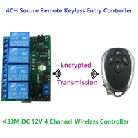 RF33A04 DC 12V 4CH 433M RF Encodeur-Décodeur à Code Roulant Hopping RC43A04 Contrôleur Émetteur Entrée Sécurisée à Distance Sans Clé B461