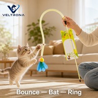 Baguette de chaton interactive en filet élastique jaune avec pompon, feuille, gland et clochette, 100g