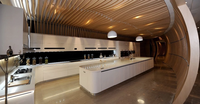 Meubles de cuisine modulaires de luxe avec îlot, portes vitrées, robinet inclus - Prêt pour cave à vin