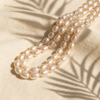 H.WEN Vente en gros de fils de perles de riz blanc 6-7mm, perles d'eau douce ovales symétriques en forme de goutte, perles en vrac pour la fabrication de bijoux