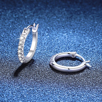 Boucles d'oreilles créoles classiques en argent sterling 925 plaqué or blanc, bijoux fins pour mariage et soirée, avec moissanite de 1,5 mm pour femme