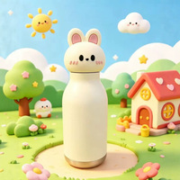 Gobelet à paille portable pour enfants, en acier inoxydable, isolé sous vide, anti-fuite, personnalisable, avec motif de dessin animé mignon en forme de tête de lapin